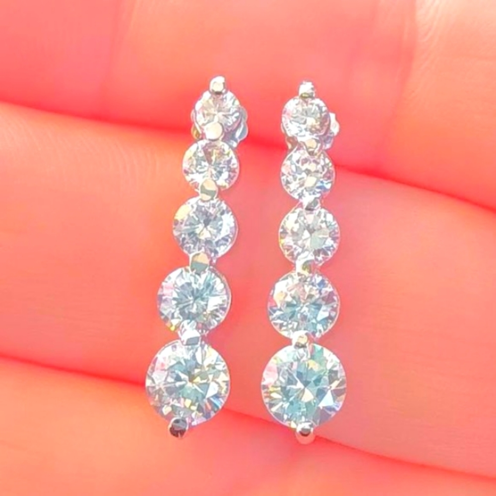 NEW 925 Sterling Silver CZ Cubic Zirconia Cluster Drop Earrings